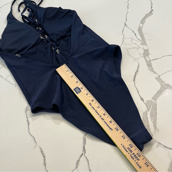 AERIE one piece navy blue swimsuit women’s large lace front low back high waist - Picture 5 of 10